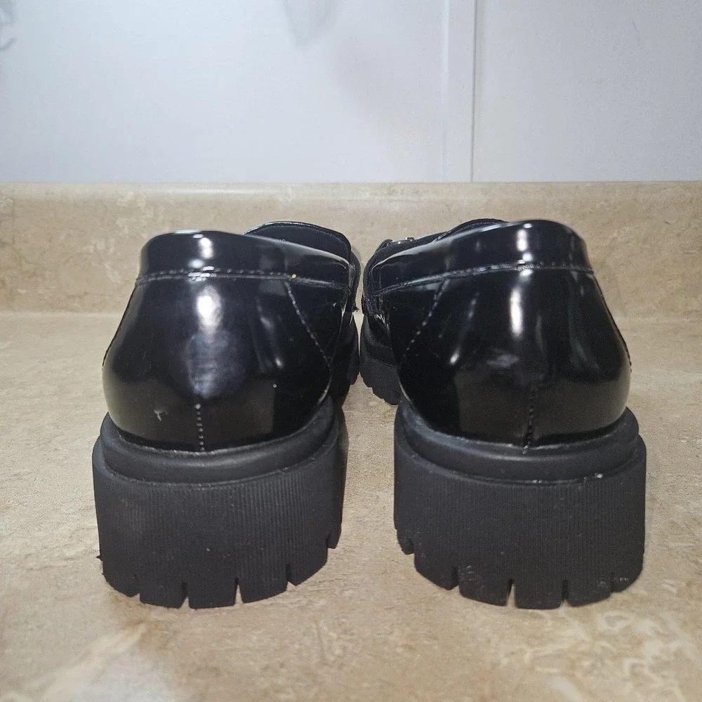 Lug Sole Loafer Shoes Women 9 Black Platform Sole‎ Kiltie Fringe Horsebite